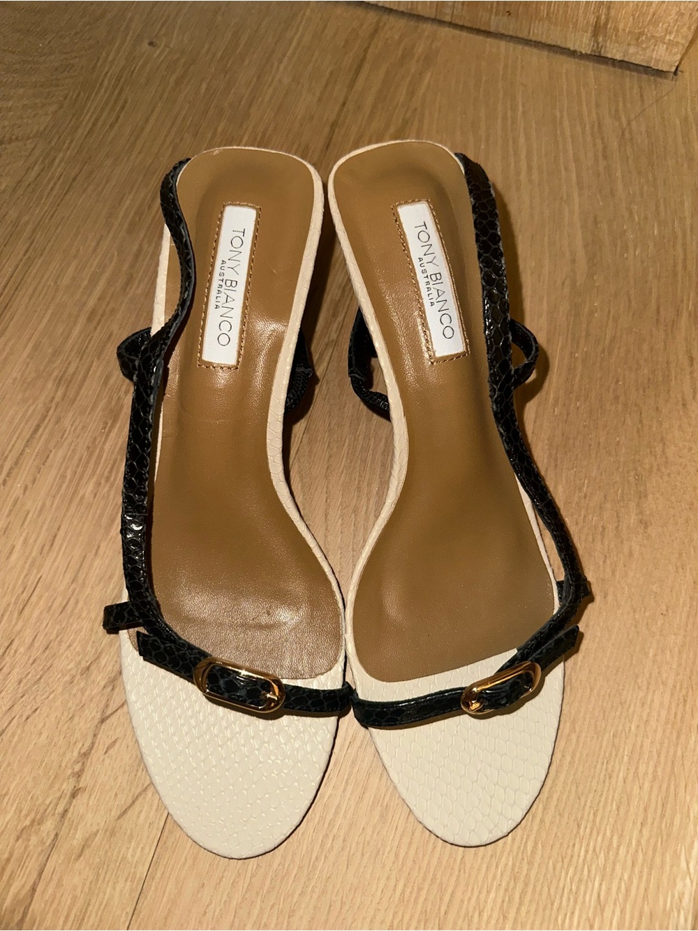 Tony Bianco Black and White Textured Slide Sandals